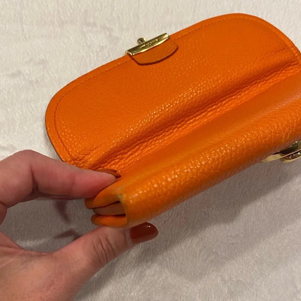 Ferragamo Orange Leather Continental Wallet with Gold Clasp